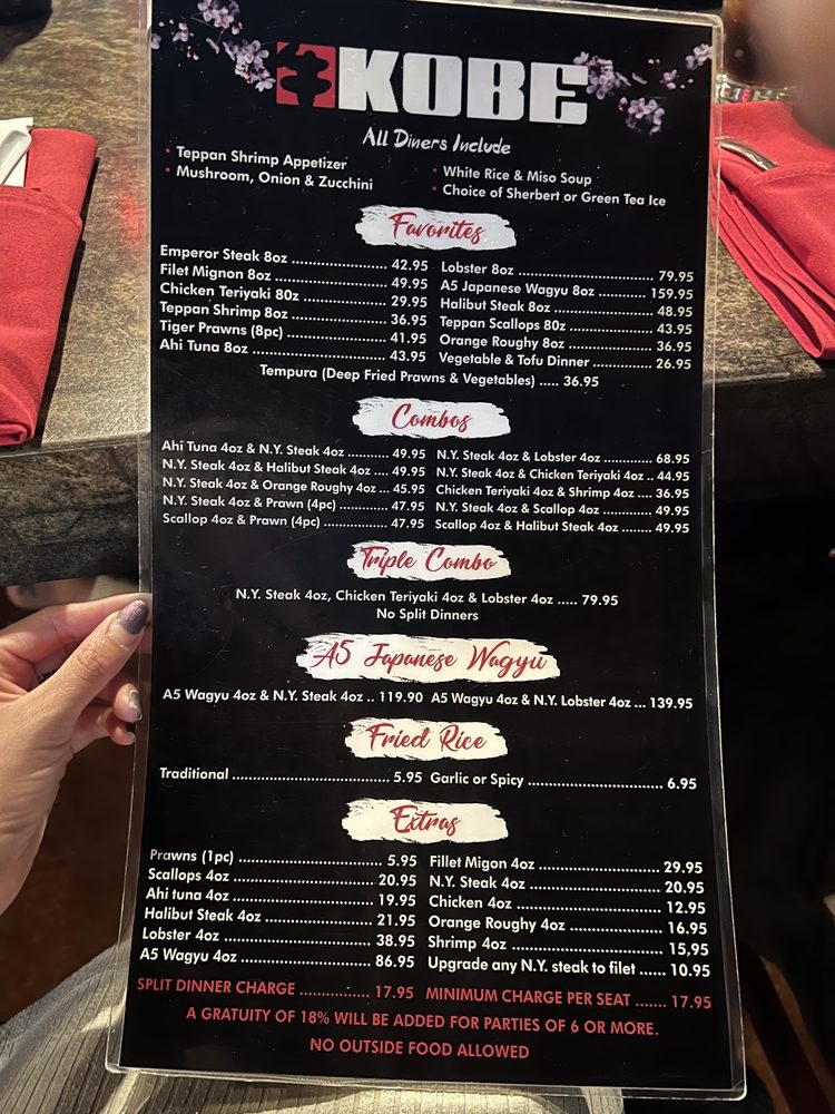 Kobe Japanese Steak And Seafood House Menu Menu - Kobe Japanese Steak House